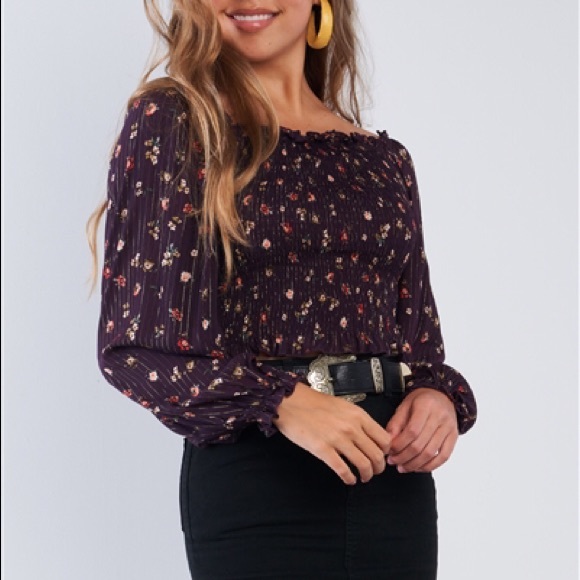 Plum Colored Long sleeve Crop top - Picture 3 of 5